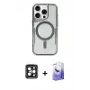 ieg™ iPhone 15 Pro Max Kılıf Yadigar Klasik Özel Seri - Siyah Bilvis 5in1 5D Magic Hayalet Cam Ekran Koruyucu + PVD Metal Kamera Lens - SH