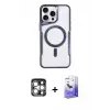 ieg™ iPhone 15 Pro Max Kılıf Yadigar Klasik Özel Seri - Siyah Bilvis 5in1 5D Magic Hayalet Cam Ekran Koruyucu + PVD Metal Kamera Lens - GS