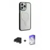 ieg™ iPhone 15 Pro Max Kılıf Yankı Işık Özel Seri - Siyah Bilvis 5in1 3D Magic Cam Ekran Koruyucu + Raze Metal Kamera Lens - TMGI