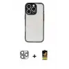 ieg™ iPhone 16 Pro Max Kılıf Ahenk Çizgi Serisi - Siyah Buffer Cam Ekran Koruyucu + Pers Alüminyum Kamera Lens - GI