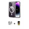 ieg™ iPhone 16 Pro Max Kılıf Ahenk Minimal Serisi - Siyah Buffer Cam Ekran Koruyucu + Pers Alüminyum Kamera Lens - GS