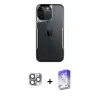 ieg™ iPhone 16 Pro Max Kılıf Akış Çizgi Koleksiyonu - Siyah Bilvis 5in1 3D Magic Cam Ekran Koruyucu + Pers Alüminyum Kamera Lens - GI
