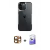 ieg™ iPhone 16 Pro Max Kılıf Akış Çizgi Koleksiyonu - Siyah Bilvis 5in1 5D Magic Hayalet Cam Ekran Koruyucu + Pers Alüminyum Kamera Lens - CLTM