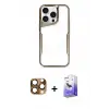 ieg™ iPhone 16 Pro Max Kılıf Akış Çizgi Koleksiyonu - Siyah Bilvis 5in1 5D Magic Hayalet Cam Ekran Koruyucu + Pers Alüminyum Kamera Lens - CLTM