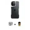 ieg™ iPhone 16 Pro Max Kılıf Akış Çizgi Koleksiyonu - Siyah Buffer Cam Ekran Koruyucu + Pers Alüminyum Kamera Lens - GI