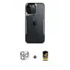 ieg™ iPhone 16 Pro Max Kılıf Akış Çizgi Koleksiyonu - Siyah Buffer Cam Ekran Koruyucu + Pers Alüminyum Kamera Lens - GS