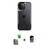 ieg™ iPhone 16 Pro Max Kılıf Akış Çizgi Koleksiyonu - Siyah Buffer Hayalet Cam Ekran Koruyucu + Raze Metal Kamera Lens - SH