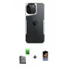 ieg™ iPhone 16 Pro Max Kılıf Akış Çizgi Koleksiyonu - Siyah Buffer Hayalet Cam Ekran Koruyucu + Raze Metal Kamera Lens - SH