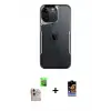 ieg™ iPhone 16 Pro Max Kılıf Akış Çizgi Koleksiyonu - Siyah Buffer Hayalet Cam Ekran Koruyucu + Raze Metal Kamera Lens - NLGY