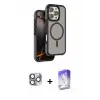 ieg™ iPhone 16 Pro Max Kılıf Çekirdek Minimal Prime - Siyah Bilvis 5in1 3D Magic Cam Ekran Koruyucu + Pers Alüminyum Kamera Lens - GI