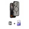 ieg™ iPhone 16 Pro Max Kılıf Çekirdek Minimal Prime - Siyah Bilvis 5in1 5D Magic Hayalet Cam Ekran Koruyucu + PVD Metal Kamera Lens - GS