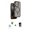 ieg™ iPhone 16 Pro Max Kılıf Çekirdek Minimal Prime - Siyah Buffer Hayalet Cam Ekran Koruyucu + Raze Metal Kamera Lens - BZ