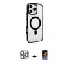 ieg™ iPhone 16 Pro Max Kılıf Doruk Doku Özel Seri - Siyah Buffer Hayalet Cam Ekran Koruyucu + Pers Alüminyum Kamera Lens - GI