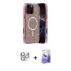 ieg™ iPhone 16 Pro Max Kılıf Eksen Çizgi - Siyah Bilvis 5in1 5D Magic Hayalet Cam Ekran Koruyucu + Pers Alüminyum Kamera Lens - GS