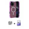 ieg™ iPhone 16 Pro Max Kılıf Eksen Çizgi - Siyah Bilvis 5in1 5D Magic Hayalet Cam Ekran Koruyucu + Pers Alüminyum Kamera Lens - GI