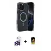 ieg™ iPhone 16 Pro Max Kılıf Eksen Çizgi - Siyah Buffer Cam Ekran Koruyucu + Bilvis Titan Kamera Lens - SH