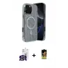ieg™ iPhone 16 Pro Max Kılıf Eksen Çizgi - Siyah Buffer Cam Ekran Koruyucu + Bilvis Titan Kamera Lens - SH