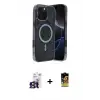 ieg™ iPhone 16 Pro Max Kılıf Eksen Çizgi - Siyah Buffer Cam Ekran Koruyucu + Bilvis Titan Kamera Lens - TMGI