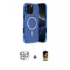ieg™ iPhone 16 Pro Max Kılıf Eksen Çizgi - Siyah Buffer Cam Ekran Koruyucu + Pers Alüminyum Kamera Lens - GS