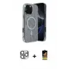 ieg™ iPhone 16 Pro Max Kılıf Eksen Çizgi - Siyah Buffer Cam Ekran Koruyucu + Pers Alüminyum Kamera Lens - GI
