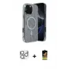 ieg™ iPhone 16 Pro Max Kılıf Eksen Çizgi - Siyah Buffer Cam Ekran Koruyucu + Pers Alüminyum Kamera Lens - GS