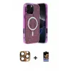 ieg™ iPhone 16 Pro Max Kılıf Eksen Çizgi - Siyah Buffer Hayalet Cam Ekran Koruyucu + Pers Alüminyum Kamera Lens - CLTM