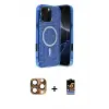 ieg™ iPhone 16 Pro Max Kılıf Eksen Çizgi - Siyah Buffer Hayalet Cam Ekran Koruyucu + Pers Alüminyum Kamera Lens - CLTM