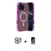 ieg™ iPhone 16 Pro Max Kılıf Eksen Çizgi - Siyah Buffer Hayalet Cam Ekran Koruyucu + Pers Alüminyum Kamera Lens - GI