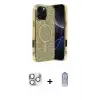 ieg™ iPhone 16 Pro Max Kılıf Eksen Çizgi - Siyah Joko Magic 5D Cam + Pers Alüminyum Kamera Lens - GS