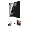 ieg™ iPhone 16 Pro Max Kılıf Eksen Form Prime - Siyah 3D Antistatik Mat Seramik Nano Ekran Koruyucu + Bilvis Titan Kamera Lens - GS