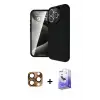 ieg™ iPhone 16 Pro Max Kılıf Eksen Form Prime - Siyah Bilvis 5in1 5D Magic Hayalet Cam Ekran Koruyucu + Pers Alüminyum Kamera Lens - CLTM