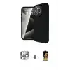 ieg™ iPhone 16 Pro Max Kılıf Eksen Form Prime - Siyah Buffer Cam Ekran Koruyucu + Pers Alüminyum Kamera Lens - GI