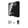 ieg™ iPhone 16 Pro Max Kılıf Eksen Form Prime - Siyah Buffer Hayalet Cam Ekran Koruyucu + Pers Alüminyum Kamera Lens - GS