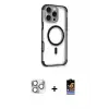 ieg™ iPhone 16 Pro Max Kılıf Eksen Klasik Koleksiyonu - Siyah Buffer Hayalet Cam Ekran Koruyucu + Pers Alüminyum Kamera Lens - GS