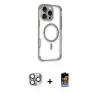 ieg™ iPhone 16 Pro Max Kılıf Eksen Klasik Koleksiyonu - Siyah Buffer Hayalet Cam Ekran Koruyucu + Pers Alüminyum Kamera Lens - GI