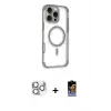 ieg™ iPhone 16 Pro Max Kılıf Eksen Klasik Koleksiyonu - Siyah Buffer Hayalet Cam Ekran Koruyucu + Pers Alüminyum Kamera Lens - GS