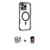 ieg™ iPhone 16 Pro Max Kılıf Eksen Klasik Koleksiyonu - Siyah Buffer Hayalet Cam Ekran Koruyucu + Pers Alüminyum Kamera Lens - GI