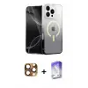 ieg™ iPhone 16 Pro Max Kılıf Eksen Minimal Özel Seri - Siyah Bilvis 5in1 3D Magic Cam Ekran Koruyucu + Pers Alüminyum Kamera Lens - CLTM