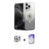 ieg™ iPhone 16 Pro Max Kılıf Eksen Minimal Özel Seri - Siyah Bilvis 5in1 3D Magic Cam Ekran Koruyucu + Pers Alüminyum Kamera Lens - GI