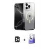 ieg™ iPhone 16 Pro Max Kılıf Eksen Minimal Özel Seri - Siyah Bilvis 5in1 5D Magic Hayalet Cam Ekran Koruyucu + PVD Metal Kamera Lens - SH