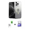 ieg™ iPhone 16 Pro Max Kılıf Eksen Minimal Özel Seri - Siyah Bilvis 5in1 5D Magic Hayalet Cam Ekran Koruyucu + Raze Metal Kamera Lens - BZ