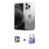 ieg™ iPhone 16 Pro Max Kılıf Eksen Minimal Özel Seri - Siyah Bilvis 5in1 5D Magic Hayalet Cam Ekran Koruyucu + PVD Metal Kamera Lens - GD