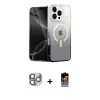 ieg™ iPhone 16 Pro Max Kılıf Eksen Minimal Özel Seri - Siyah Buffer Hayalet Cam Ekran Koruyucu + Pers Alüminyum Kamera Lens - GI