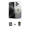 ieg™ iPhone 16 Pro Max Kılıf Eksen Minimal Özel Seri - Siyah Buffer Hayalet Cam Ekran Koruyucu + PVD Metal Kamera Lens - SH