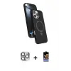 ieg™ iPhone 16 Pro Max Kılıf İz Işık Koleksiyonu - Siyah Buffer Hayalet Cam Ekran Koruyucu + Pers Alüminyum Kamera Lens - GI