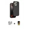 ieg™ iPhone 16 Pro Max Kılıf Kıvılcım Çizgi Serisi - Siyah Buffer Cam Ekran Koruyucu + Pers Alüminyum Kamera Lens - GS