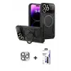 ieg™ iPhone 16 Pro Max Kılıf Kıvılcım Modern Serisi - Siyah Bilvis 3X AR Hayalet Cam Ekran Koruyucu + Pers Alüminyum Kamera Lens - GI