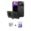 ieg™ iPhone 16 Pro Max Kılıf Kıvılcım Modern Serisi - Siyah Bilvis 5in1 5D Magic Hayalet Cam Ekran Koruyucu + Pers Alüminyum Kamera Lens - GS