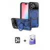 ieg™ iPhone 16 Pro Max Kılıf Kıvılcım Modern Serisi - Siyah Bilvis 5in1 5D Magic Hayalet Cam Ekran Koruyucu + PVD Metal Kamera Lens - GS