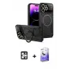 ieg™ iPhone 16 Pro Max Kılıf Kıvılcım Modern Serisi - Siyah Bilvis 5in1 5D Magic Hayalet Cam Ekran Koruyucu + PVD Metal Kamera Lens - GS